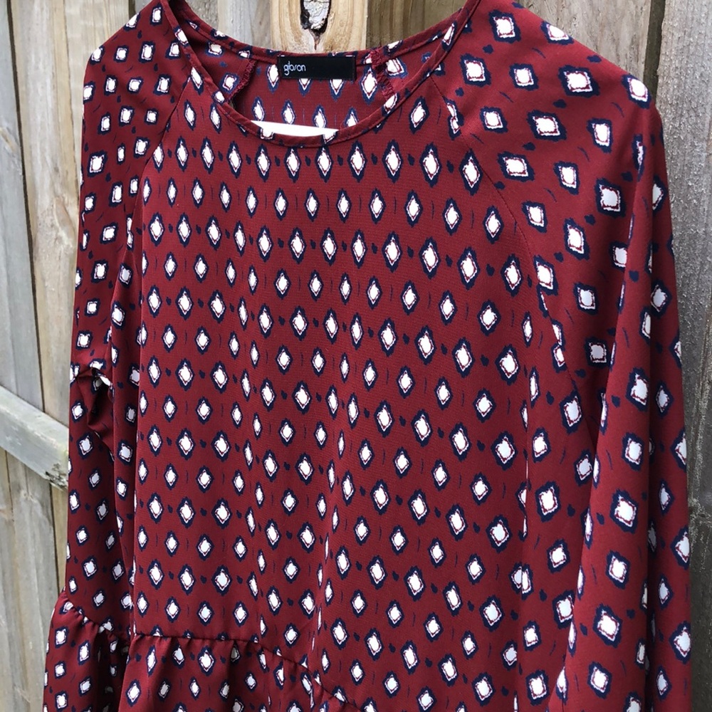 Gibson Bell Sleeve Ruffle Hem Blouse - Picture 1 of 9